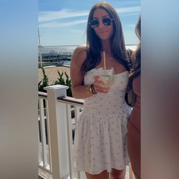 Princess Polly White Mini Dress with Light Blue Floral Print - Picture 1 of 4